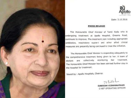 முதல்வர் ஜெயலலிதாவிற்கு செயற்கை சுவாசம்... உண்மை அறிக்கை வெளியிட்ட அப்பல்லோ