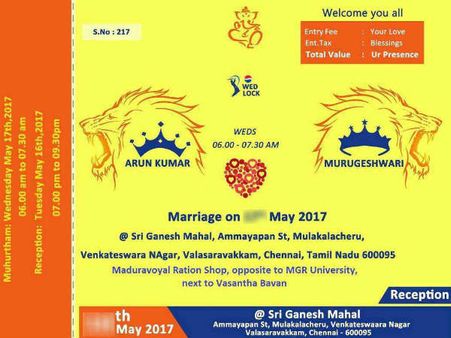 2 வருஷம் ஆடாவிட்டாலும் சி.எஸ்.கே ரசிகர்கள் வெறி அப்படியேதான் உள்ளது.. இந்த திருமண அழைப்பிதழே சாட்சி