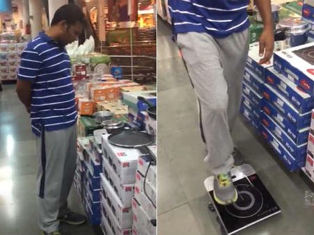 கரன்ட் அடுப்பில் வெயிட் செக் பண்ணும் முதல் இந்தியர் இவர்தான்- அடப்பாவிகளா!!