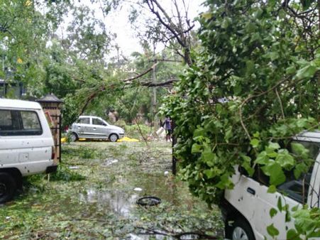குன்னூர் சுற்றுவட்டார பகுதிகளில் விடிய விடிய இடி மின்னல் கனமழை.. மரங்கள் சாய்ந்ததில் வாகனங்கள் சேதம்