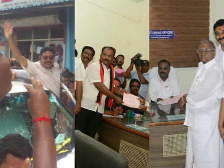 சூடுபிடிக்கும் ஆர். கே. நகர் இடைத்தேர்தல்... 'மும்மூர்த்திகள்' மனு தாக்கல்!