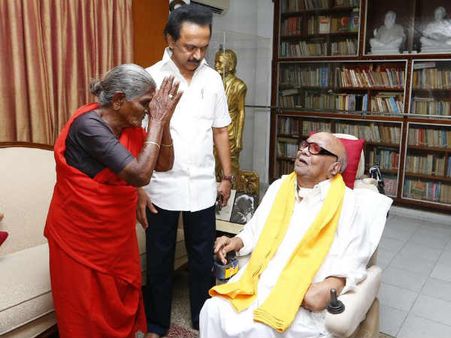 100 ஆண்டுகளுக்கும் மேலாக வாழனும் தங்கமே- கருணாநிதியை வாழ்த்திய மூத்த தொண்டர் 'பாப்பாத்தி'