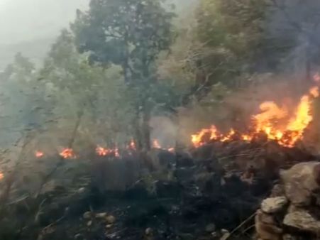 தேனி அருகே பயங்கர காட்டுத் தீக்குள் சிக்கிய மாணவிகள்- மீட்பு பணியில் தாமதம்