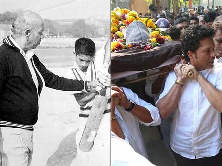 நெகிழ்ச்சி.. பயிற்சியாளர் உடலை தோளில் சுமந்த சச்சின் டெண்டுல்கர்