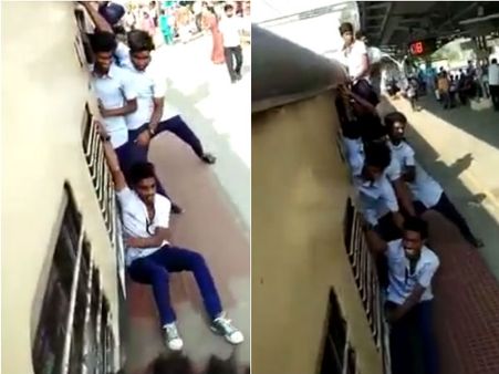 அடங்காப்பிடாரி மாணவர்கள்.. ரயில் நிலைய பிளாட்பாரத்தில் கால்களை உரசியபடி அராஜக பயணம்.. வீடியோ