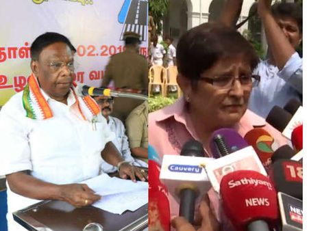 ஹெல்மெட் போட்டா பூ வாடிடும்.. இது நாராயணசாமி!! பைன் போடுவேன்.. இது கிரண்பேடி.. புதுச்சேரி கலகல!!