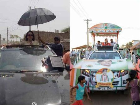 வேனில் குடை.. தலைக்கு மேல் கூரை.. 5 நிமிஷம் வெயில்ல இருக்க முடியாதா.. நம்ம தலைவர்களை நினைச்சா!