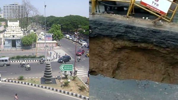 சென்னை மத்தியகைலாஷ் சிக்னல் அருகே சாலையில் மீண்டும் திடீரென தோன்றிய பள்ளம்.. வாகன ஓட்டிகள் பீதி!