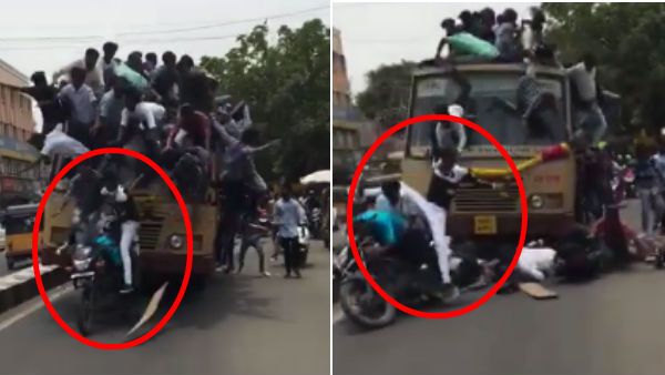 பொத்தென்று சரிந்த மாணவர்கள்.. கரெக்டாக பைக் மீது அமர்ந்த நிலையில் விழுந்த 'வெள்ளை பேன்ட்'!