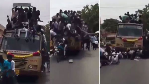 பிள்ளைங்களா இதுங்க.. எத்தனை முறைதான் சொல்றது.. பஸ் கூரை மீது அட்டகாசம்.. 17 மாணவர்கள் கைது!