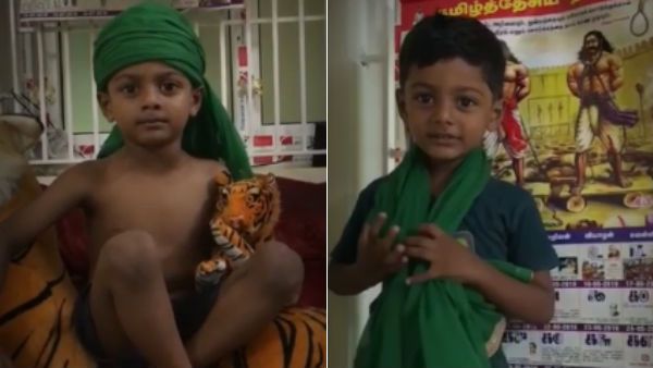 பச்சை கலர் முண்டாசு.. புலியுடன் போஸ்.. ஹைட்ரோ கார்பன் போராட்டத்துக்கு சிறுவன் அழைப்பு