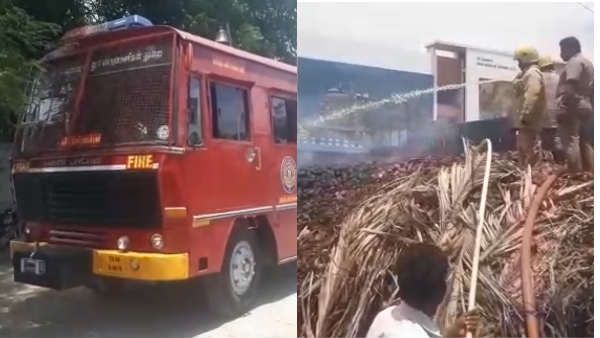மாரியப்பன் மண்டியில் பயங்கர தீ.. அத்தனை தேங்காய்களும் கருகின.. 2 மணி நேரம் போராடி அணைப்பு