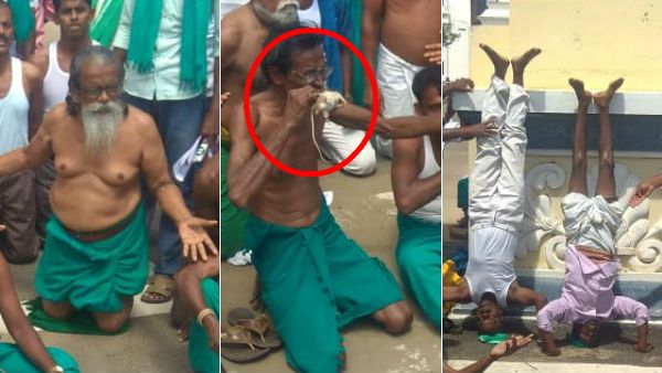 வாயில் செத்த எலி.. கழுத்தில் கத்தி.. தலைகீழாக தொங்கிய விவசாயிகள்.. அலற விட்ட அய்யாக்கண்ணு!