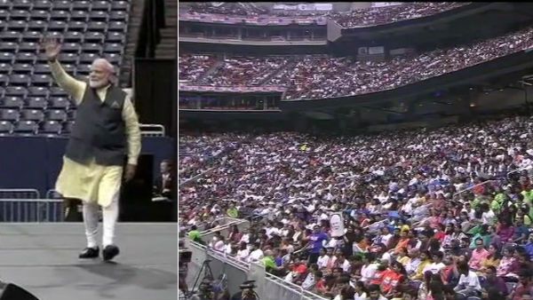 பாலிவுட் சாங்ஸ்.. அரங்கில் அதிர்ந்த மோடி மோடி.. 50,000 பேர் பங்கேற்று அசத்திய ஹவுடி மோடி!