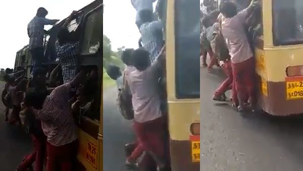 பஸ்ஸுக்கு உள்ளே.. வெளியே.. மேலே.. இது பஸ் டே அல்ல.. அபாயகரமான பயணம்.. வைரலாகும் வீடியோ