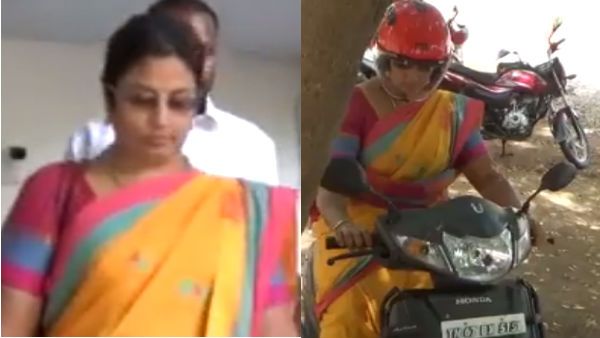 கொண்டை மிஸ்ஸிங்.. கூலிங்கிளாஸ்.. மஞ்சள் சேலை.. கையில் ஹெல்மட்.. டூவீலரில் ரைடு.. கலக்கிய நிர்மலாதேவி