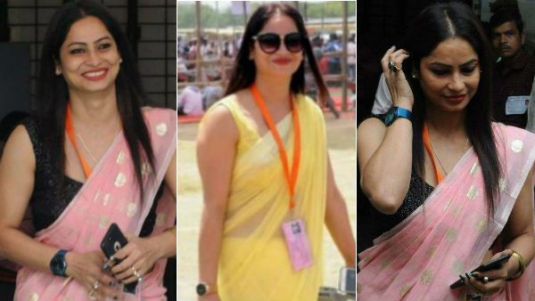 ஸ்லீவ்லெஸ் ஜாக்கெட்.. கூலிங்கிளாஸ்.. பிங்க் கலர் புடவை.. மீண்டும் பரபரக்க வைத்த ரீனா திவிவேதி!