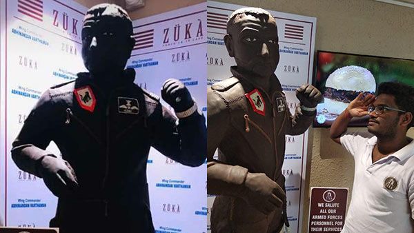 321 கிலோ எடையில் பிரம்மாண்ட சாக்லெட் சிலை.. புதுவையில் அபிநந்தனுக்கு கெளரவம்