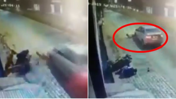 தாறுமாறாக பைக்கில் மோதிய கார்.. டயரில் சிக்கியவரை தரதரவென இழுத்து சென்ற கொடூரம்.. பகீர் வீடியோ!