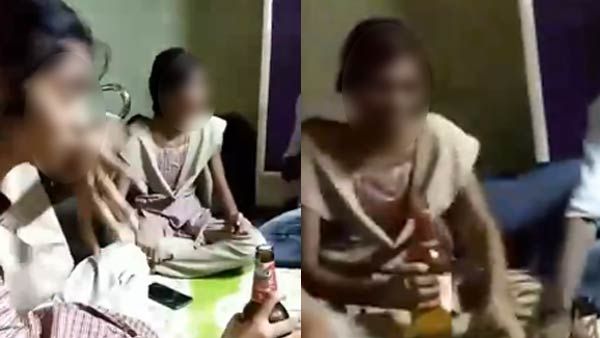 கையில் பீர் பாட்டில்.. தண்ணி அடிக்கும் 4 இளம் பெண்கள்.. நடுவில் ஒரு ஆண்.. வைரலாகும் வேதனை வீடியோ!