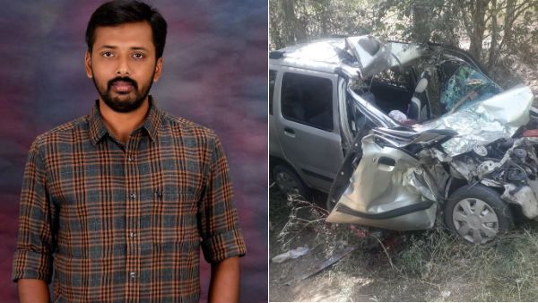 வர்ற 5-ம் தேதி மனைவிக்கு வளைகாப்பு.. காரில் சென்ற செய்தியாளர் விபத்தில் சிக்கி பலி.. திருப்பூரில்!