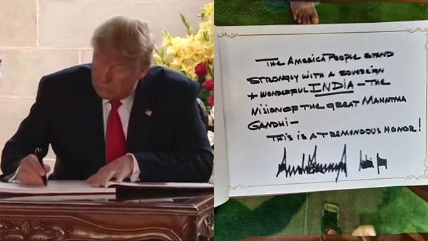 மகாத்மா காந்தியின் தொலைநோக்குப் பார்வையுடன் அமெரிக்கர்கள் துணை நிற்போம்.. ராஜ்காட்டில் டிரம்ப்