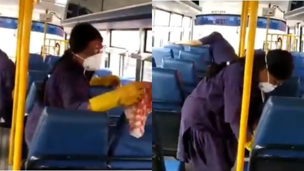 ஐயோ கொரோனா வைரஸ்.. அரசு பஸ்சை துடைத்தெடுக்கும் ஊழியர்கள்.. வைரலாகும் வீடியோ