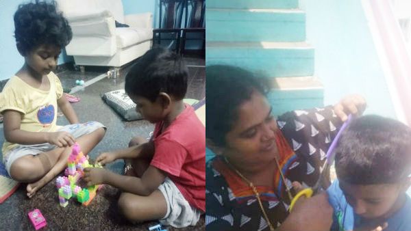 #KidsAreCool.. அப்பா போட்டோ எடுக்க.. அம்மா முடி வெட்டி விட.. குட்டீஸ்கள் ஆட்டம் போட.. அடடா!
