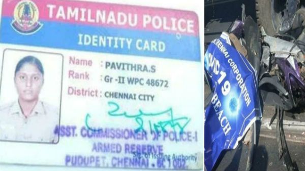 கொடுமை.. சென்னை பீச் ரோட்டில்.. கொரோனா டூட்டிக்கு போகும்போது.. லாரியில் சிக்கி பெண் போலீஸ் பலி