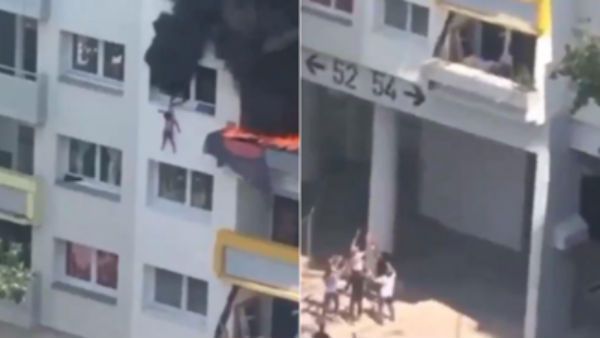 பற்றி எரிந்த 3வது மாடி.. 3 வயது தம்பியைக் கீழே தூக்கிப் போட்டு விட்டு தானும் குதித்த 10 வயது அண்ணன்!