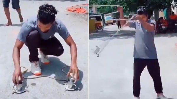 சிந்தாமல் சிதறாமல்.. கத்துக்கிட்ட மொத்த வித்தையையும்.. கண்ணாடி கிளாஸில் இறக்கிய இளைஞர்!