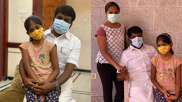 அயராத கொரோனா தடுப்புப்பணிக்கு இடையே மகள்களைப் பார்த்த மகிழ்ச்சியில் விஜயபாஸ்கர்