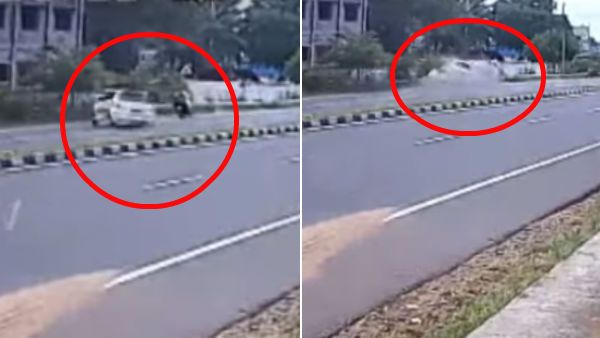 திருப்பூரில் பைக் மீது கார் மோதி சம்பவ இடத்திலேயே 3 பேர் பலி.. பதைபதைக்க வைத்த சிசிடிவி காட்சி