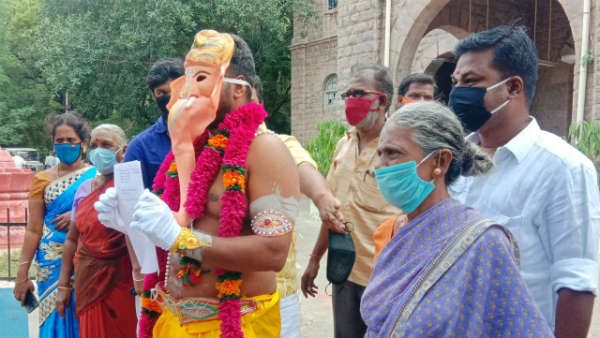 விநாயகர் சதுர்த்தி கொண்டாட அனுமதி கேட்டு கலெக்டர் ஆபிசுக்கு கையில் மனுவோடு வந்த கணேசன்