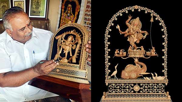 கணபதி பாப்பா மோரியா.. 11 அங்குல உயரத்தில் கியூட்டான நர்த்தன விநாயகர் சிலை.. சந்தன மரத்தில் கைவண்ணம்