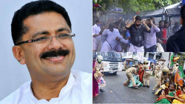 தங்க கடத்தல்.. கேரள அமைச்சரிடம் என்.ஐ.ஏ விசாரணை.. பதவி நீக்க பாஜக, காங்கிரஸ் போராட்டம்.. தடியடி