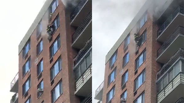 தீப்பிடித்த வீடு.. 16வது மாடியில் சிக்கிகொண்ட பெண்.. மாற்றி யோசித்து காப்பாற்றிய தீயணைப்பு வீரர்கள்