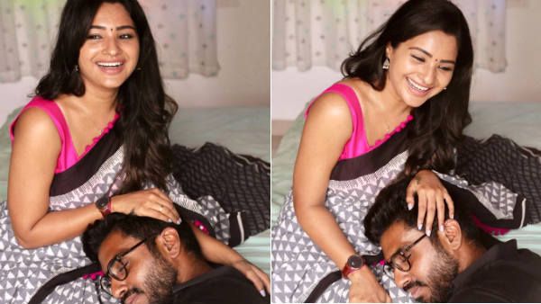 சரண்யா மடியில் சாய்ந்து.. ஆஹா.. ரசனைக்கார காதலரய்யா... சூப்பர்!