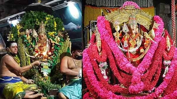 திருச்செந்தூரில் ஆவணித்திருவிழா: சிவப்பு, வெள்ளை, பச்சை சாத்தி அருள்பாலித்த சண்முகர் 