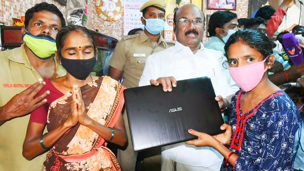 ஏழை மாணவி ஆன்லைனில் பாடம் கற்க இலவச லேப்டாப் கொடுத்த அமைச்சர் ஜெயக்குமார்!