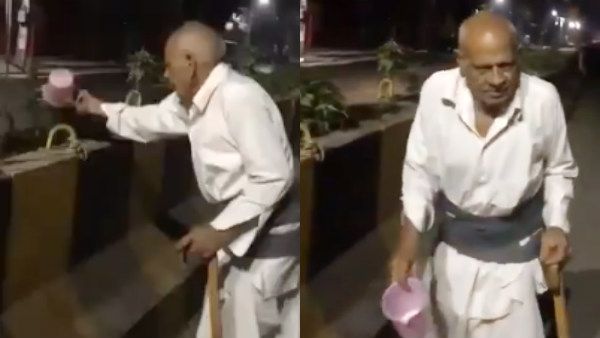 தள்ளாத வயதில்.. முதுகு வலியுடன்.. சாலையோர செடிகளுக்கு தண்ணீர் ஊற்றும் 91 வயது தாத்தா!- வைரல் வீடியோ!