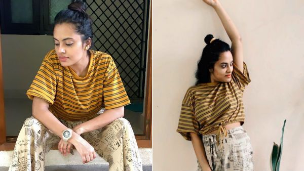 தொள தொள டி சர்ட்.. இடுப்பு தெரிய.. கலக்கியடிக்கும் யமுனா சின்னதுரை!