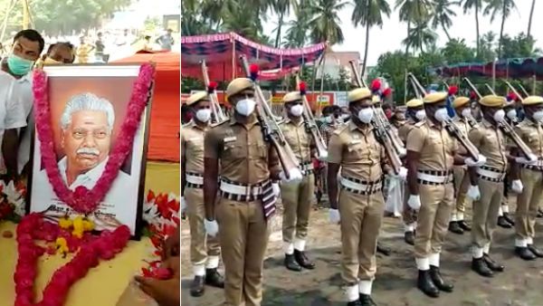 அரசு மரியாதையுடன் 66 துப்பாக்கி குண்டுகள் முழங்க அமைச்சர் துரைக்கண்ணு உடல் நல்லடக்கம்