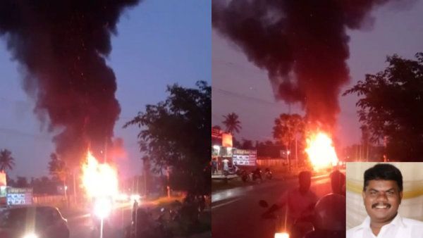 சென்னை ஆவடி அருகே விபத்தில் பாமக பிரமுகர் கார்த்திகேயன் பலி- தனியார் பேருந்து தீ வைத்து எரிப்பு
