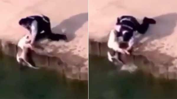 நீரில் சிக்கிய நாய்.. கஷ்டப்பட்டு காப்பாற்றிய போலீஸ்காரர்.. ‘நிஜ ஹீரோ’வுக்கு குவியும் பாராட்டு!