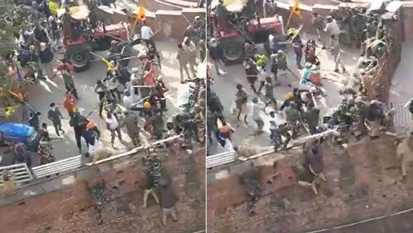 டெல்லி செங்கோட்டையில் போலீசார் மீது கொடூர தாக்குதல்- பதறவைக்கும் அதிர்ச்சி வீடியோ