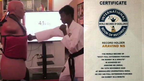 மின்னல் வேகம்.. ஒரு நிமிடத்தில் 340 குத்து.. உலக சாதனை படைத்த மாணவர் அரவிந்த்