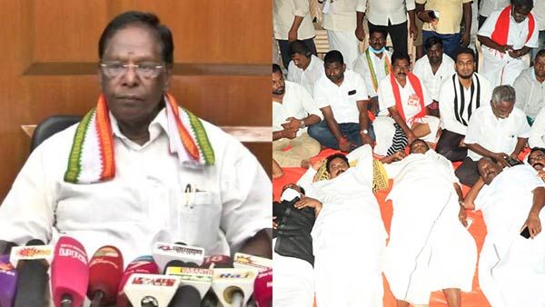 புதுச்சேரி: துணைநிலை ஆளுநர் கிரண்பேடிக்கு எதிராக விடிய விடிய முதல்வர் நாராயணசாமி போராட்டம்