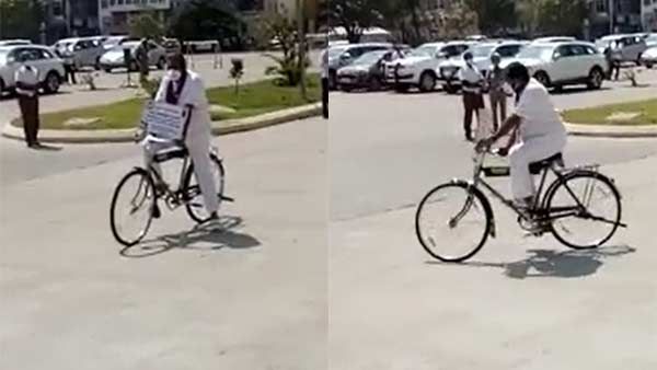 சைக்கிளில் வருவது யாருன்னு பாருங்க.. அடடே, எம்எல்ஏ தமிமுன் அன்சாரி.. கலகலத்த சட்டசபை வளாகம்