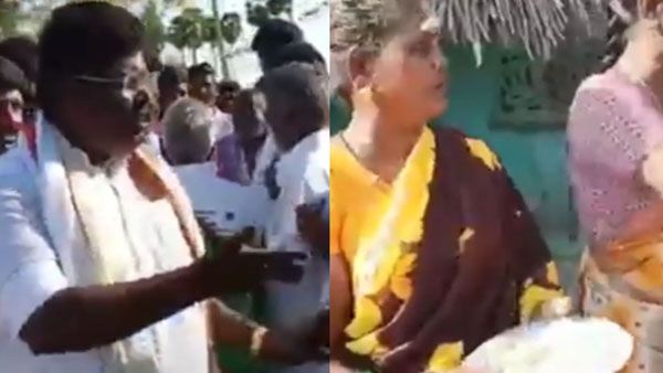 சோழவந்தான் தொகுதி அதிமுக வேட்பாளருக்கு தரமில்லாத அரிசியை கொட்டி ஆரத்தி எடுத்த பெண்கள்